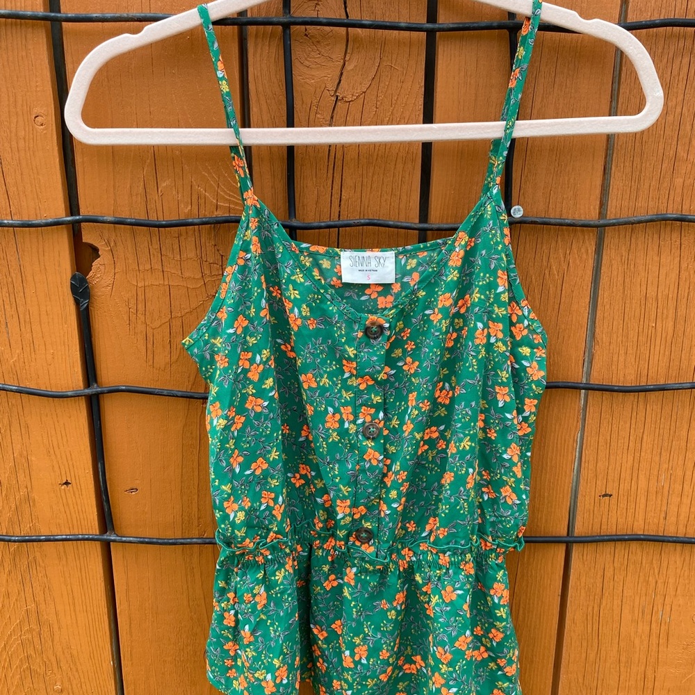 Floral green tank top